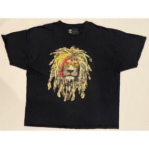 2 Monkeys Mens Shirt Sz 4XL Reggae Lion Rasta Dread Sunglass Black Short Sleeve